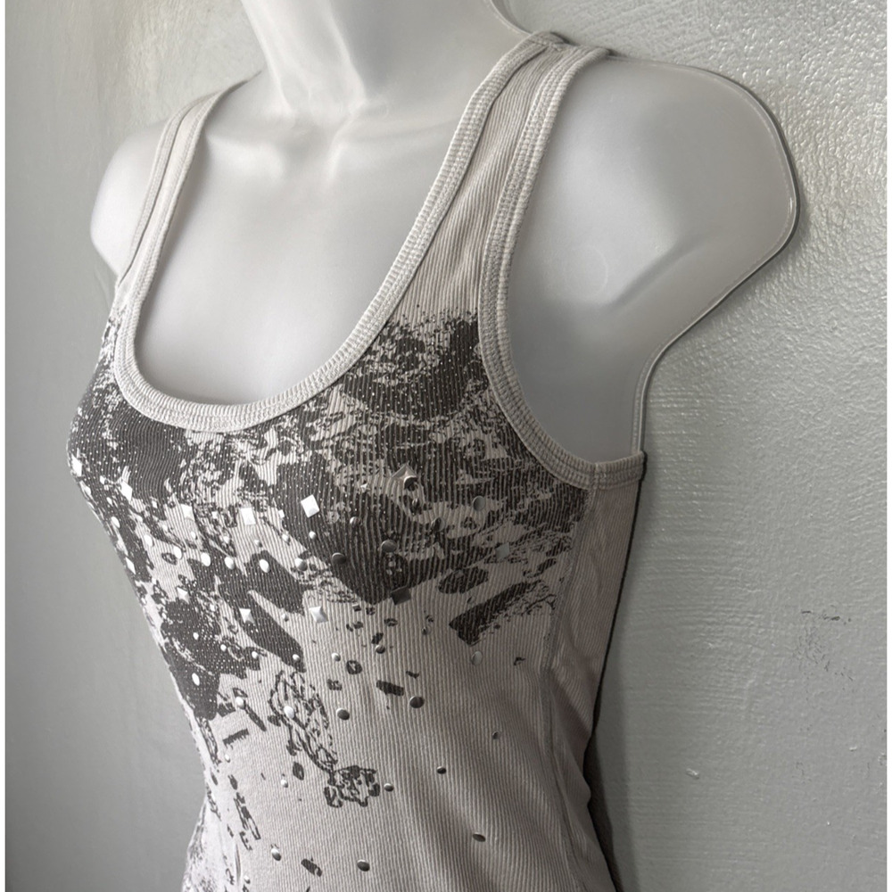 Decree Tank Top Size Medium Gray Ribbed Silver Studded Coquette Y2K Fairy Grunge